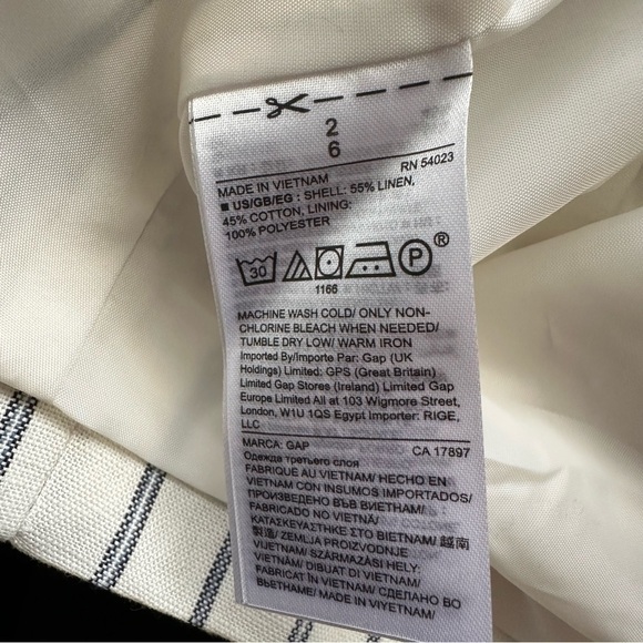 NWT GAP Linen Cotton Blend White Navy Blue Striped Blazer - Size 2 - Picture 5 of 7